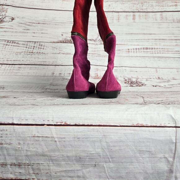 VTG 80s Colorblock Suede Boots Sz 7 Over The Knee Zipper Funky Disco Maximalist - Picture 5 of 9